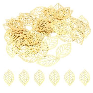 Imagem de Pingentes de folha de 23 mm, pacote com 50 contas de folha de árvore de metal em massa de malha para fazer joias, pulseira, colar, brinco, chaveiro estilo 1, dourado