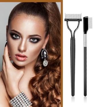 Imagem de Pente de cílios, 2 peças de pente de cílios com ferramenta separadora de cílios de metal, ferramenta de separação de rímel, modelador de cílios, pincel de maquiagem para olhos, modelador de cílios