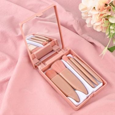 Imagem de Conjunto de 5 pincéis de maquiagem portáteis com base de espelho de maquiagem e corretivo para sombra, conjunto de pincéis de maquiagem