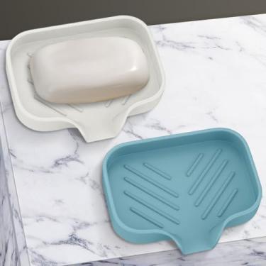 Imagem de 2 saboneteiras de silicone para banheiro com bico de drenagem - organizador de pia de banheiro e cozinha, suporte de esponja, bandeja de sabonete, perfeito para dispensador, depurador, garrafa, copo