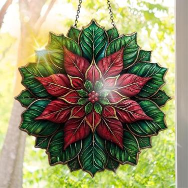 Imagem de Apanhador solar de acrílico colorido, decoração de janela suspensa de Natal com design de vitral impresso, apanhador de sol, arte de parede de arco-íris, ornamentos de Natal para uso interno e externo