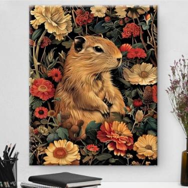 Imagem de Arte de parede botânica vintage emoldurada para cães da pradaria - decoração de parede com flores escuras da academia para sala de estar quarto casa 20 x 25 cm