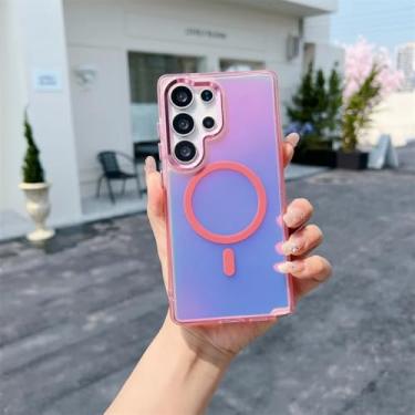 Imagem de MVVKKY Capa com cordão magnético gradiente fashion para Samsung S23Ultra, pulseira e capa à prova de choque (para Samsung S23Ultra/rosa)