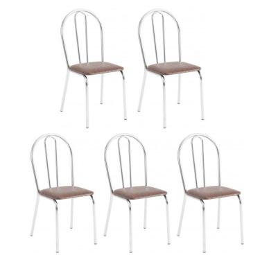 Imagem de Kit 5 Cadeiras Lisboa Cromada Para Cozinha Ou área Gourmet-assento Sintético Marrom