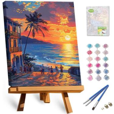 Imagem de Kit Paint by Numbers TOCARE 30x40cm Hawaii Sunset emoldurado