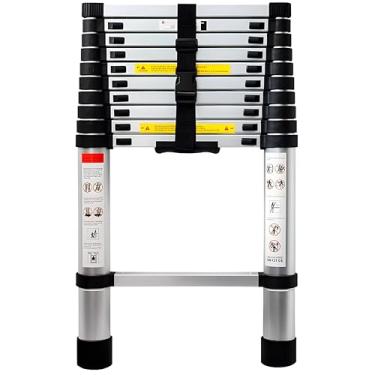 Imagem de Escada Telescópica Extensível, 3,20M, Escada de Alumínio, Escada Antiderrapante, Escada Portátil, Dobrável, Sapata de Borracha, Uso Profissional e Residencial