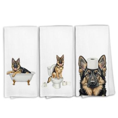 Imagem de KTYHD Pastor alemão decoração de banheiro toalhas de mão, pastor alemão, toalhas de mão de banheiro conjunto decorativo de 3, presentes de cachorro para mulheres, casa e cozinha