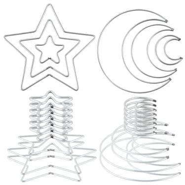 Imagem de Hotop Anéis de metal, apanhador de sonhos de metal, macramê, aço para artesanato, argola floral para grinaldas, projetos de macramê (20 peças, pentagrama, lua)