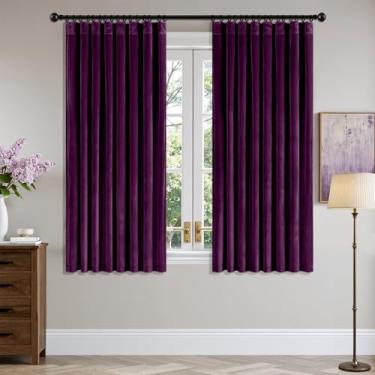 Imagem de ANRODUO Cortinas de veludo roxo 153 cm de comprimento, blecaute, isolamento térmico, à prova de som, cortinas de escurecimento de quarto, cortinas de janela plissadas para quarto, sala de estar, 106 x
