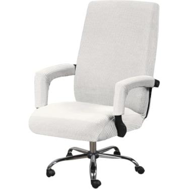 Imagem de Capa De Cadeira De Escritório Spandex Stretch Stretchable Home Computer Capa De Cadeira De Encosto Alto Com 2 Capas De Apoio De Braço, Capa De Cadeira De Mesa Removível, White B, Large