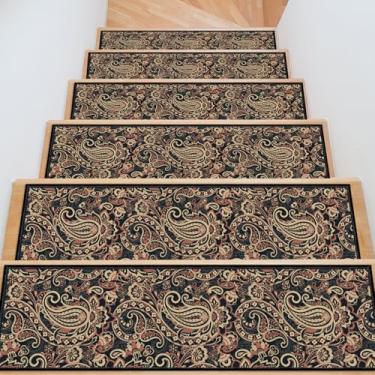 Imagem de InIsaJace Passos de escada para degraus de madeira, 20,3 x 76,2 cm, retrô, boho, antiderrapante, interior, 15 tapetes laváveis com suporte de silicone para crianças, idosos e cães