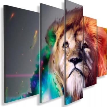 Imagem de Kit quadro decorativo 5 peças 95x60cm Leão De Judá Colorido