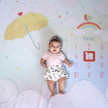 Imagem de Cenário Tapete Mesversário Chuva de amor (lençol) Para Bebê - Alce