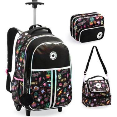 Imagem de Kit Mochila Rodinha Juvenil Lancheira Estojo Just Love Teen-Feminino