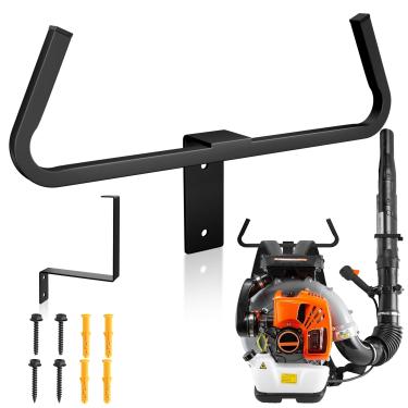 Imagem de Dabolang Suporte de parede resistente para soprador de mochila com suporte de mangueira, aço preto, armazenamento de equipamentos comerciais para cuidados com o gramado, ferramentas de jardim (rack de