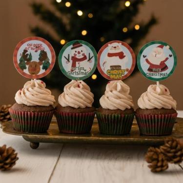 Imagem de 12 Pack Christmas Cupcake Toppers Set, Holiday Cake Decorations Picks for Party Desserts and Festive Table Decor (Color 02)