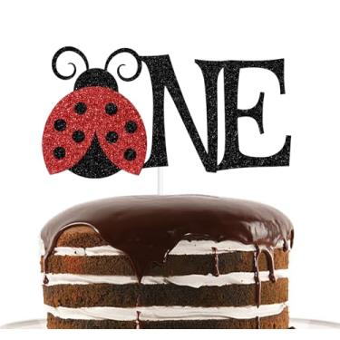 Imagem de Topper de bolo preto de joaninha com glitter, Our Little Ladybug Is Turning One Party Decoração, Our Little Love Ladybug Baby's 1st Birthday Party Decoration Supplies