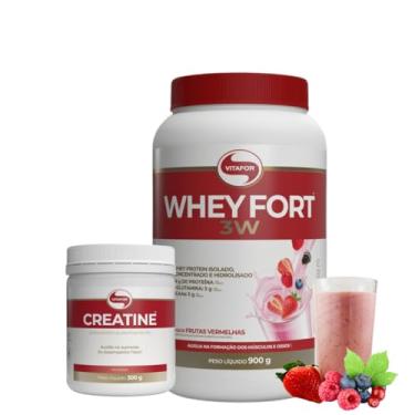 Imagem de Combo Whey Fort 3W 900g Vitafor Proteina Isolado/concentrado Original e Creatina Creatine 300g Vitafor Monohidratada (900, Frutas vermelhas)