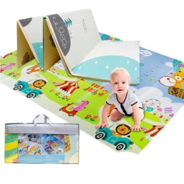 Imagem de Tapete de Atividades Infantil Dobrável 1,20X1,80 10mm Impermeável, Proteção Térmica Tummy Time Bebe Tatame Impermeavel Emborrachado Dupla Face Estampa Variável Premium