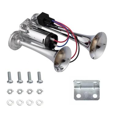Imagem de Buzina de trem 600DB atualizada para caminhão, kit de buzina elétrica super alta de 12 V com compressor para carro, caminhões, trem de impacto, picape, caminhão, barco, motocicleta
