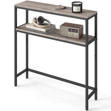 Imagem de VASAGLE Mesa de console, mesa de sofá estreita de 2 camadas com 2 prateleiras, 20 x 80 x 81,5 cm, para sala de estar, corredor, entrada, cinza mesclado e tinta preta ULNT130K02V1