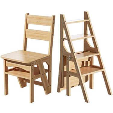 Imagem de Banqueta de degrau - Banqueta dobrável de madeira portátil para cadeira de escada versátil, multifuncional, multiuso, madeira maciça