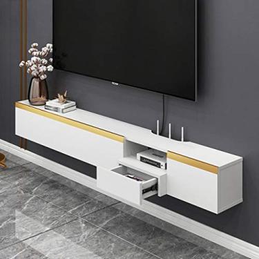 Imagem de HHHJQFAAT Armário de TV montado na parede, prateleira de parede, prateleira flutuante, quarto, sala de estar, armário de parede, roteador, decodificador, caixa de cabo, caixa de fotos Sky Box, armário