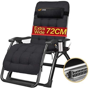 Imagem de Espreguiçadeira de jardim, espreguiçadeira dobrável, espreguiçadeira extra ampla, reclinável de terraço com gravidade zero, reclinável dobrável e ajustável com almofadas, poltrona reclinável de
