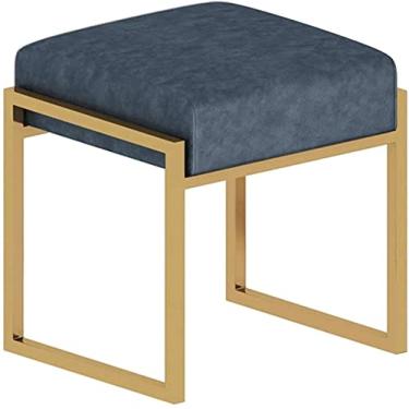 Imagem de ZJYWMM Banqueta estofada para pés, banco de sofá de couro banhado a ouro aço inoxidável banco de sapato banco de vaidade boa resiliência armazenamento apoio para os pés