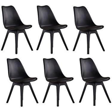 Imagem de Conjunto de cadeiras de jantar - Cadeiras de canto para cozinha, conjunto de 6 cadeiras de jantar, moderno com assento acolchoado de plástico e pernas de faia de madeira maciça, design retrô para sala