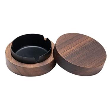 Imagem de IUBGFTO Cinzeiro vintage de nogueira para escritório doméstico criativo decorações personalizadas cinzeiro de aço inoxidável com tampa cigarro e cinzeiro de charuto