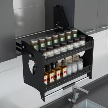 Imagem de Organizador de armário de puxar para baixo - Prateleiras de armário de cozinha de 2 níveis. Economia de espaço. Organizador de rack de especiarias ideal para armários de cozinha (armário de 850 mm)