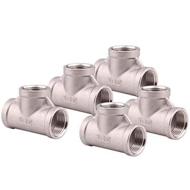 Imagem de DERPIPE Adaptador em T de aço inoxidável - Conector fêmea de 3 vias de 3/10.2 cm, encaixe de tubulação fundida SUS304 (pacote com 5)