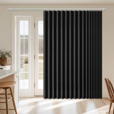Imagem de AJAZZ Cortina de porta sanfonada 100% blackout 248.9 cm x 213.4 cm preta - Divisória magnética dobrável, armário de pátio deslizante sem perfuração