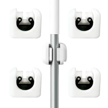 Imagem de 4 prendedores de parede autoadesivos e suporte de vassoura para organização