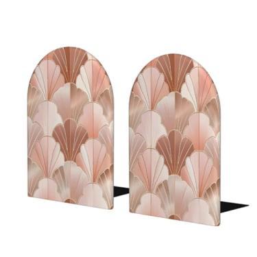 Imagem de Escama de peixe rosa grande suporte de livros de madeira decorativo antiderrapante resistente terminais de livros para escritório mesa de escritório casa biblioteca escola estudo decoração divisórias