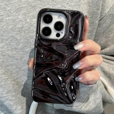Imagem de Capa de celular luxuosa prateada com efeito 3D enrugado para iPhone 16, 15, 14, 13, 11, 12 Pro Max, fosca, roxa, com ondulações d'água, à prova de choque, preta, para iPhone 12Pro Max
