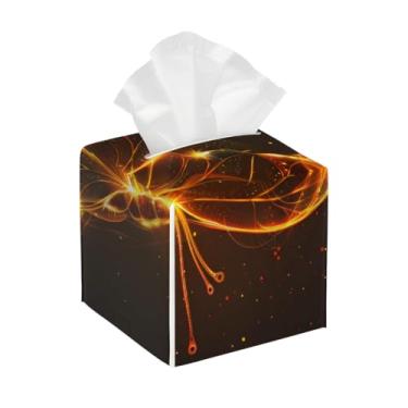 Imagem de Porta-lenços de papel quadrado de couro, impermeável, dourado, abstrato, borboleta, organizador de papel facial com cinto inferior, estojo de lenços para mesa, banheiro, escritório, mesa, carro