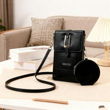 Imagem de Bolsa de couro antifurto, pequena bolsa transversal para celular, carteira feminina com bloqueio de RFID, bolsa tiracolo com alça de ombro, Preto