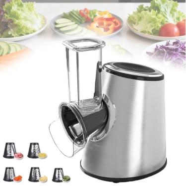 Imagem de Ralador De Queijo EléTrico 5 Em 1 De 800 W Com 5 LâMinas De AçO InoxidáVel, FáCil De Limpar,OperaçãO Com Um Clique, Base Antiderrapante Para Vegetais E Queijos