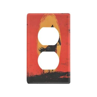 Imagem de Blueangle Placa de parede Cowboys at Sunset Duplex Outlets, tamanho padrão, placas de cobertura de tomada elétrica de 1 gangue para decoração de quarto de escritório em casa, 4,53 x 2,76 polegadas