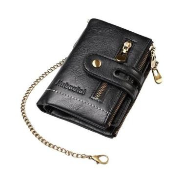 Imagem de Carteira Curta Masculina Em Couro PU Com Porta-Cartões E Corrente Luxu
