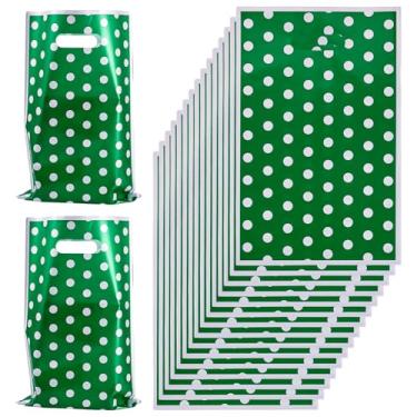 Imagem de 20 peças de sacolas de presente de bolinhas de Natal com alça 25,5 x 16,4 cm, sacolas plásticas retangulares de PET para casamentos, aniversário, chá de bebê, lembrancinhas de festa, verde