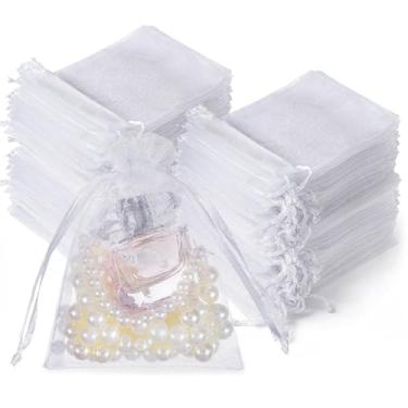 Imagem de Meyeyaia 500 sacos pequenos de organza, sacos de presente de malha de 12 x 18 cm com cordão de organza branca, saco de sachê para embalagem de joias, pequenos presentes