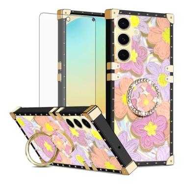 Imagem de Asuwish Capa de celular para Samsung Galaxy S25 FE 5G capa magnética com protetor de tela de vidro temperado e pintura flor anel protetor à prova de choque suporte rígido S 25 EF S25FE 25S 25FE