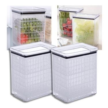 Imagem de Kit 2 Porta-Tudo Fresh Lumini 4.200ml – Organizador Hermético para Geladeira e Despensa, Conserva Frutas, Legumes e Folhas, Cesto Interno Drenante – Paramount