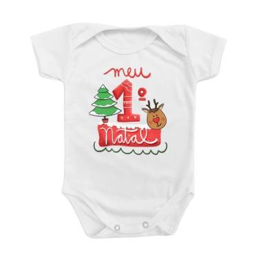 Imagem de Roupinha Body de Bebê Meu Primeiro Natal Rena Festas Presente Temático