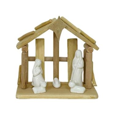 Imagem de XLWLLNJ Presépio de Natal em Miniatura para Decoração de Mesa, Escultura Decorativa Rústica Artesanal para Centro de Mesa ou Prateleira de Natal