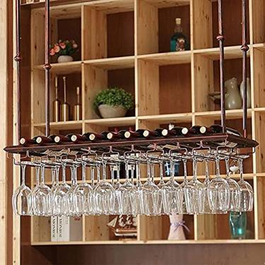 Imagem de Prateleiras de vinho de metal vintage, altura ajustável, taças de copo de vinho de teto, prateleira de vidro de vinho de ferro suspensa, para bares, cozinhas, restaurantes