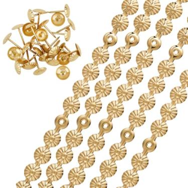 Imagem de GORGECRAFT 5 peças tiras douradas de 1 metro para estofamento de 0,43 polegadas cabeça redonda de metal com acabamento decorativo de cabeça de prego com 90 peças de pregos de estofamento com tachas